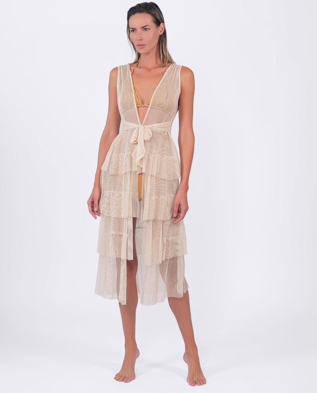 Buzios Shimmer Dress | Golden Beige - Acqua de Luxe Beachwear