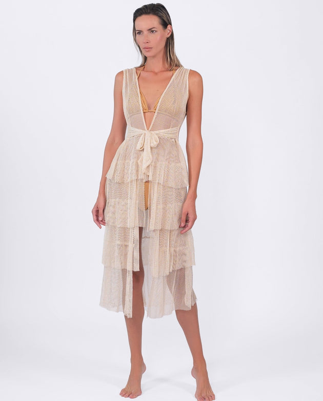 Buzios Shimmer Dress | Golden Beige - Acqua de Luxe Beachwear