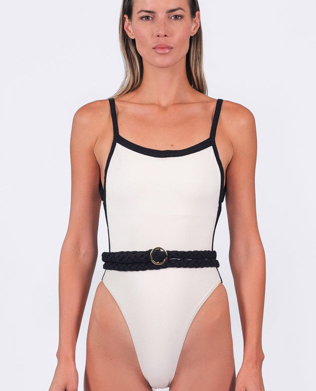 Greece Belted One - piece| Black and Off - white - Acqua de Luxe Beachwear