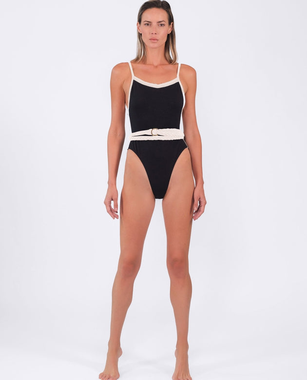 Greece Belted One - piece| Black and Off - white - Acqua de Luxe Beachwear