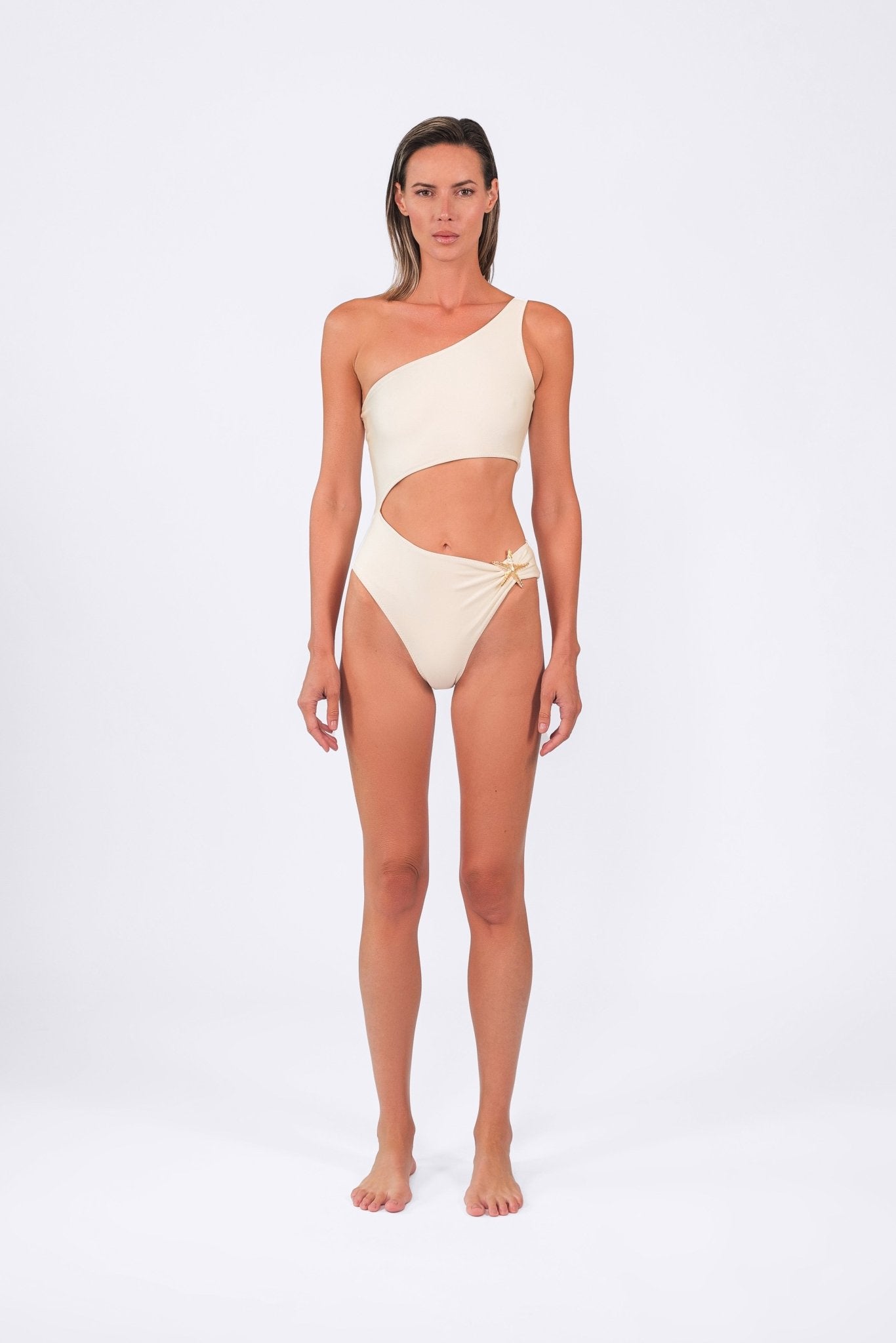 Venus One - shoulder One - piece | Champagne - Acqua de Luxe Beachwear